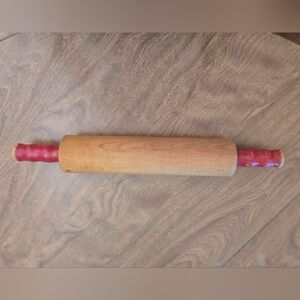 Vintahe Wooden Rolling Pin with Red Handles